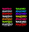     Sticker RAPIDO RAZMO
* Sticker Rapido voiture
* Sticker Razmo voiture
* Autocollant RAPIDO & RAZMO
* Sticker vinyle RAPIDO RAZMO